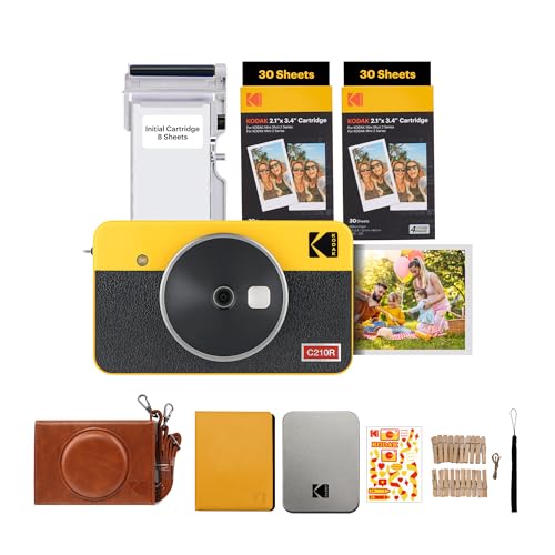 KODAK Mini Shot 3 Retro 4PASS 2-in-1 Instant Digital Camera and Photo Printer (3x3 inches) + 60 Sheets Cartridge Bundle, White