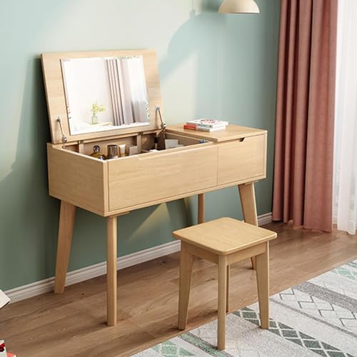 Vanity Desk Nordic Modern Vanity Desk, Makeup Vanity Set with Flip Mirror and Makeup Stool, Dressing Table 2-in-1 Design Writing Desk Dressing