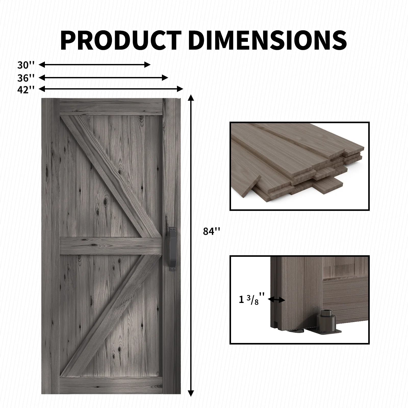 ZAFLY 42"x 84" Sliding Barn Door, Single Track Sliding Barn Door with Hardware Kit and Handle for Interior & Exterior Use