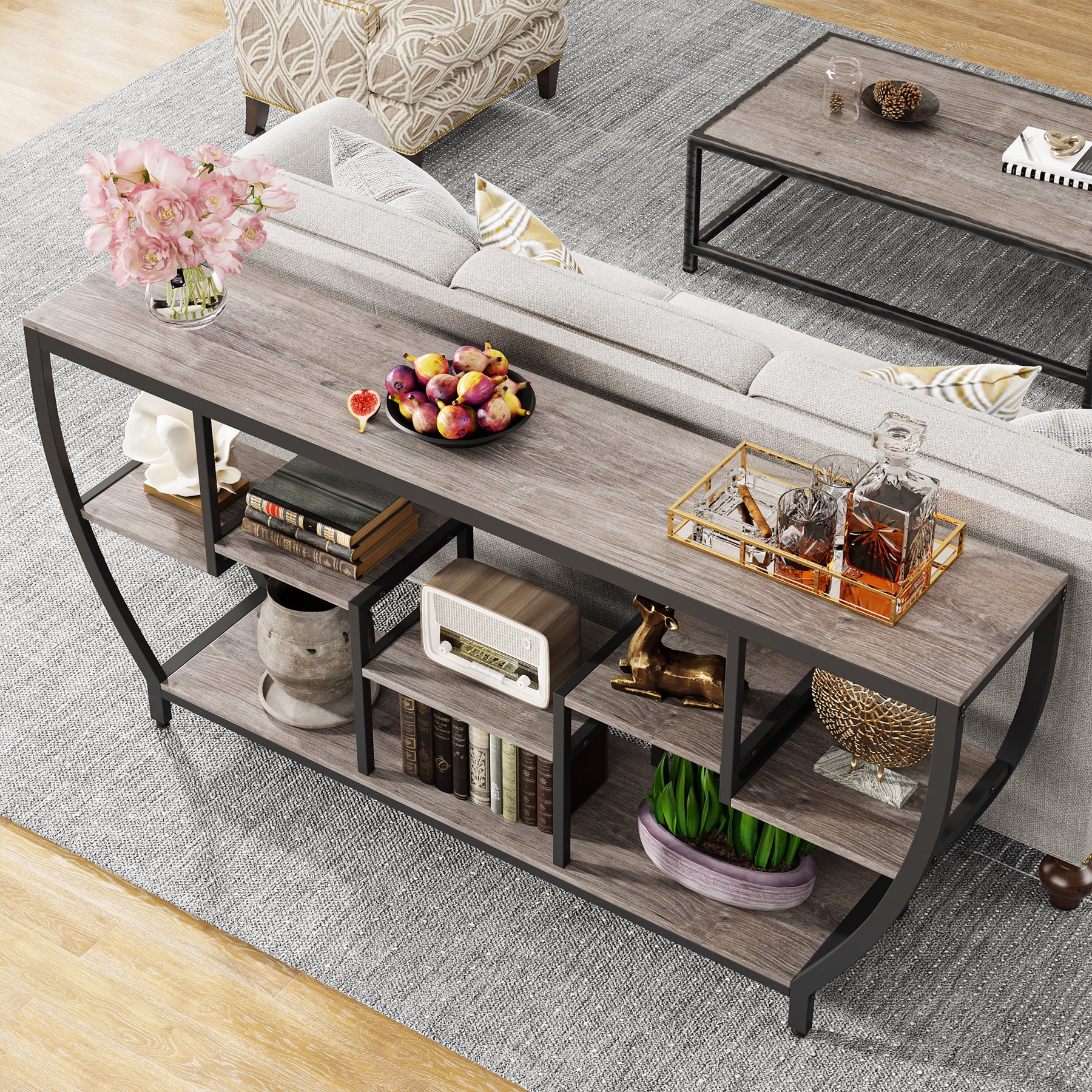 Tribesigns Sofa Console Table, 70.9 Inches Extra Long Console Table with Shelves, Rustic Behind The Couch Table with Storage