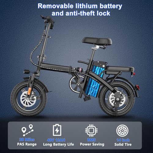 Electric Bike for Adults Peak 500W, 23MPH Max Speed Folding Electric Bicycles, 14" Mini Ebike Pedal Assist, 30&deg; Uphill Shock Absorbers E-Bike