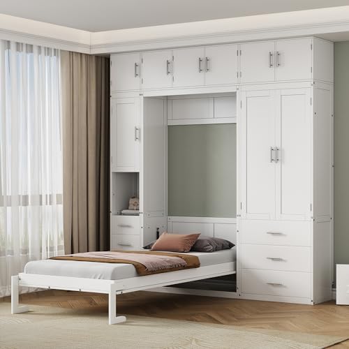 Harper & Bright Designs Twin Size Murphy Bed Cabinet Wall Bed Chest with Storage Shelves