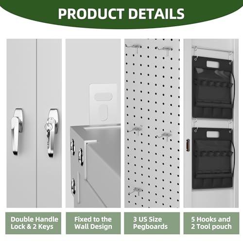 71" Metal Storage Cabinet with Wheels and Pegboard, Lockable Rolling Steel Storage Cabinet with 5 Adjustable Shelves and Door for Garage, Office