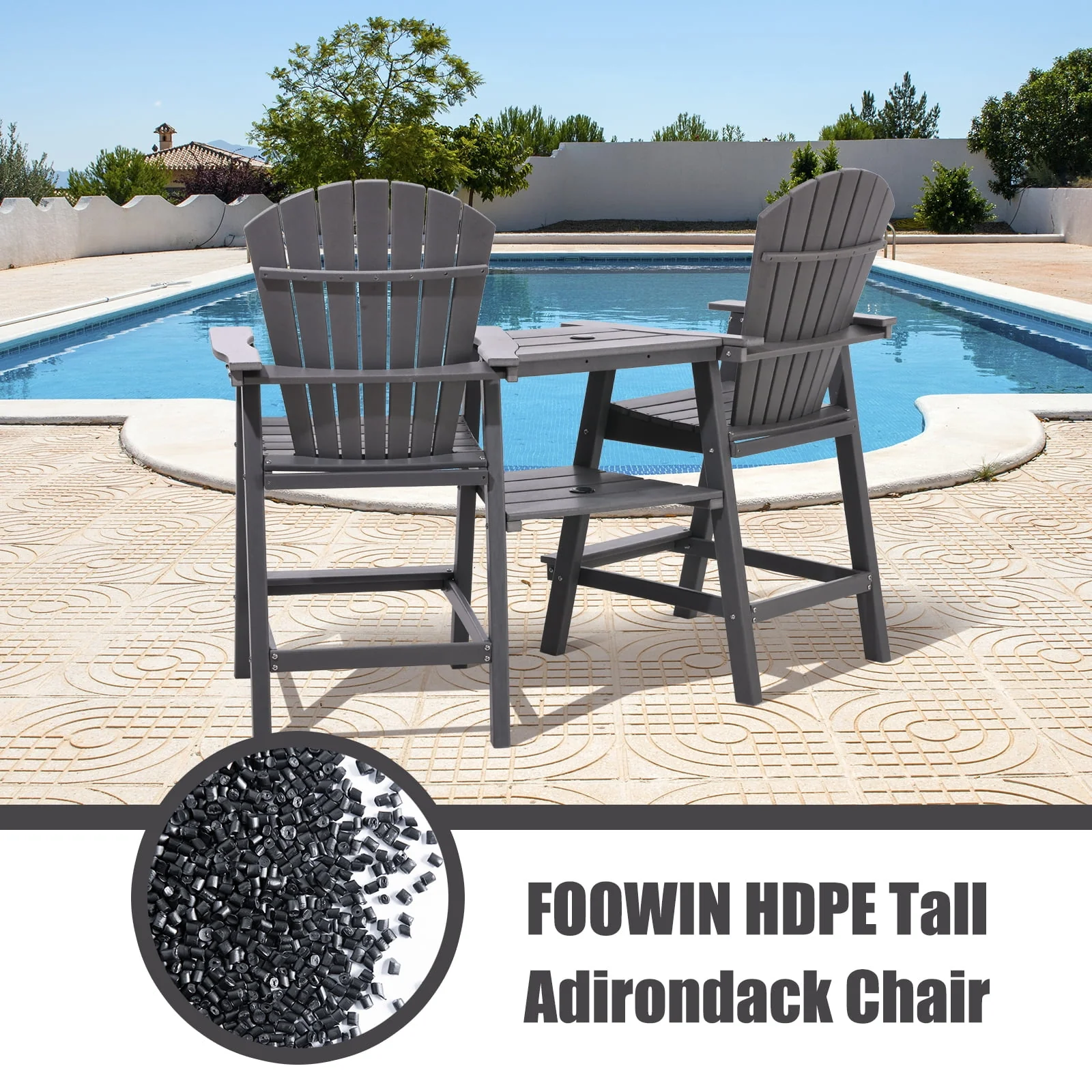 Tall Adirondack Chairs Set of 2 .Outdoor Adirondack Barstools with Double Connecting Tray Patio Stools Weather Resistant for Outdoor Deck Lawn Pool
