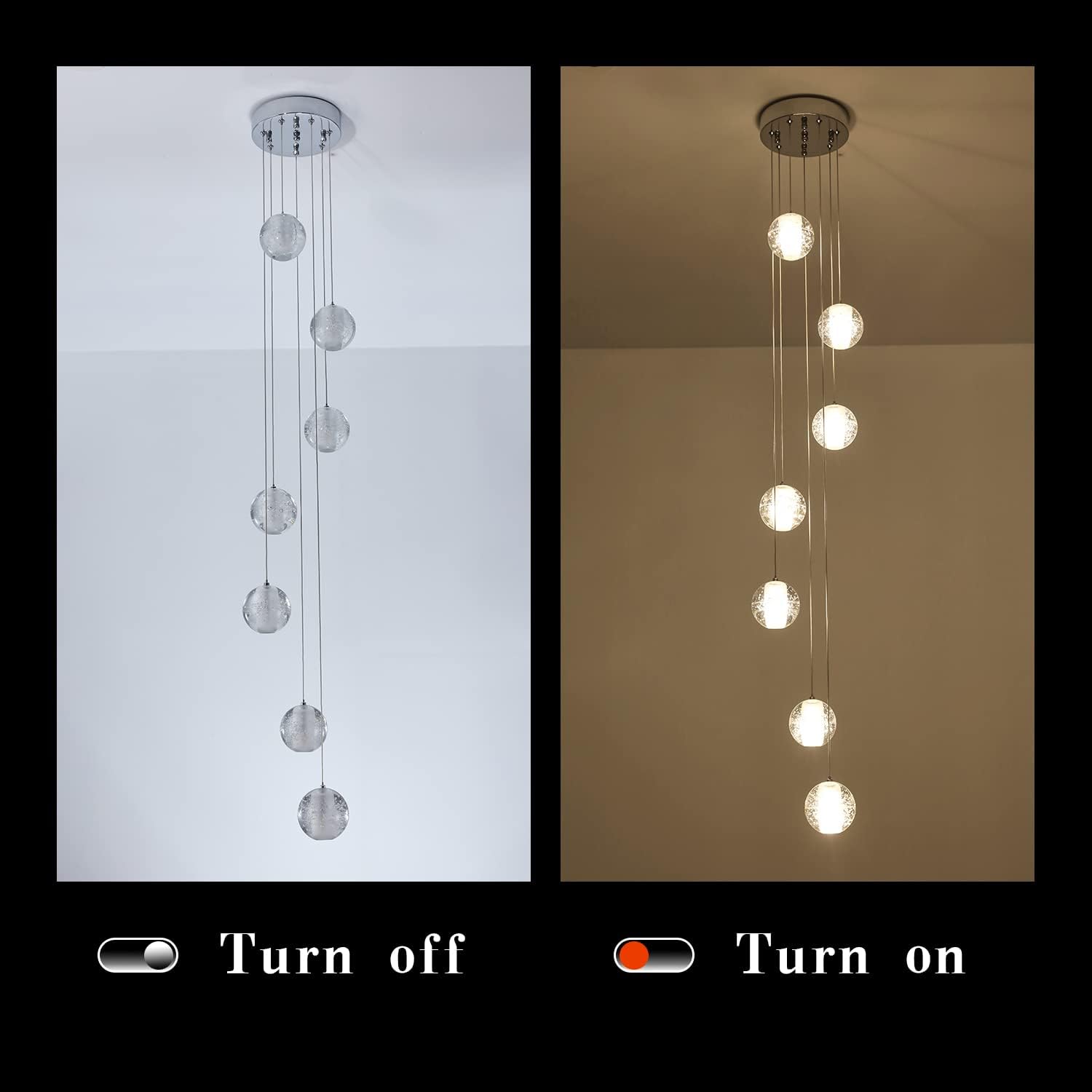 Modern Crystal Chandelier High Ceiling Long Raindrop Ceiling Light 7-Lights Large Foyer Chandelier for Staircase Living Room Entryway G4 Bulb H98.4 x