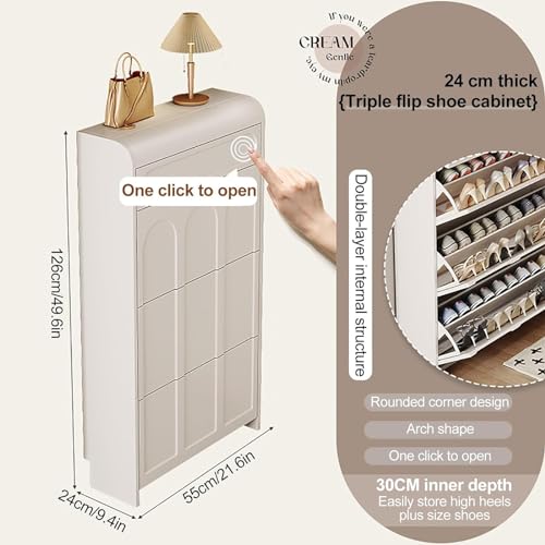 Shoe Storage Cabinet with 2 Flip Drawers, White Shoe Storage Cabinet for Entryway Slim,Hidden Narrow Shoe Organizer