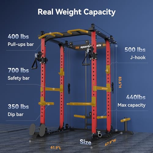 Sportsroyals Power Cage,1600lbs Multi-Function Power Rack with Adjustable Cable Crossover System and More Training Attachment