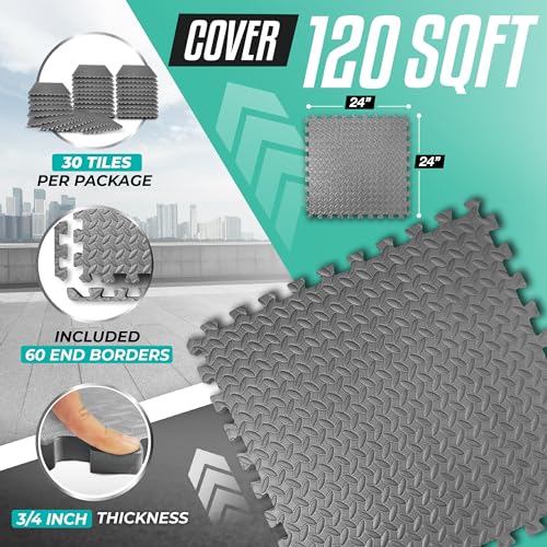 Yes4All 24SQFT-120SQFT Puzzle Exercise Mat for Home Gym, EVA Interlocking Foam Floor Tiles with Border for Workout Equipment