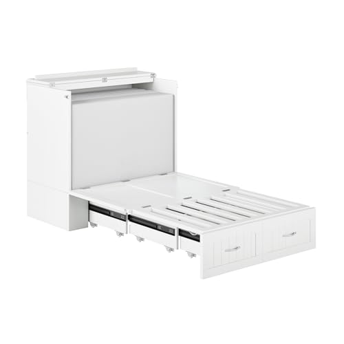AFI Southampton Queen Murphy Bed Chest with Mattress, Storage, and Built-in Charger in Grey
