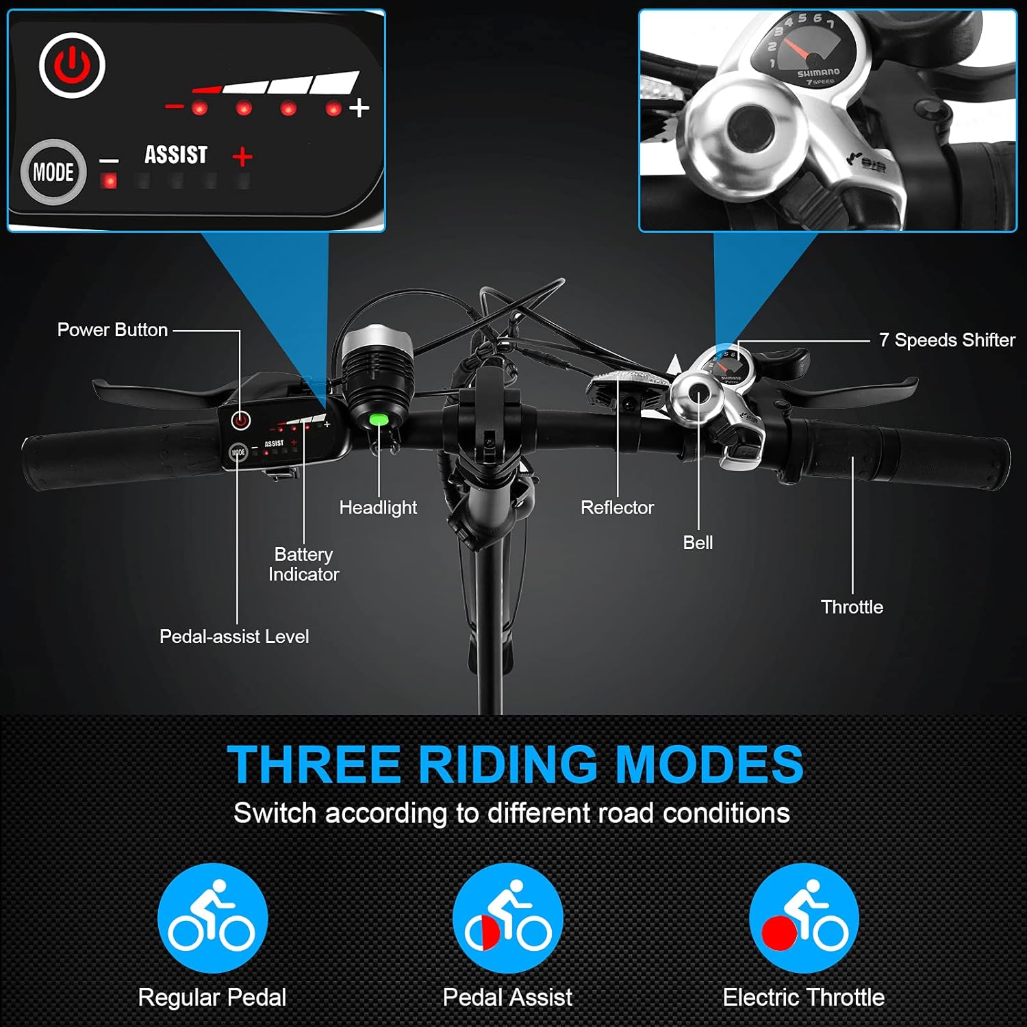 20'' Folding Electric Bike Adjustable Height for Adults and Teens
