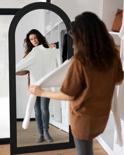 Full Length Mirror, 71"×32" Wooden Mirror Full Length with Stand Wood Floor Mirror, Oversized Stand Up Mirrors Large Wall Mirrors