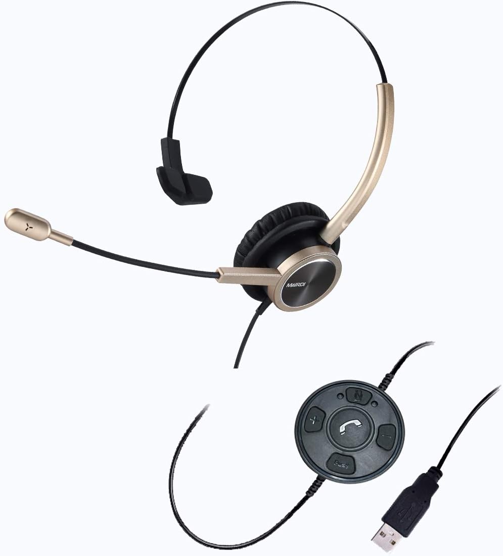 USB Headset with Noise Cancelling Microphone, Mono PC Headset with Call Reminding&Busy Light Indicator for Home Office Business Softphone Skype Chat