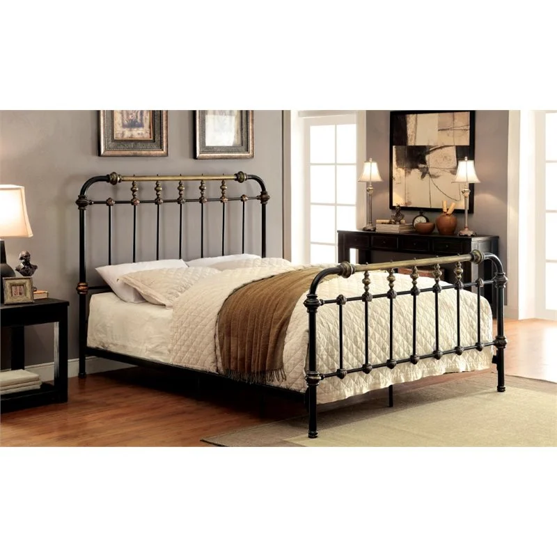 Bowery Hill Farmhouse Metal King Spindle Bed in Antique Black