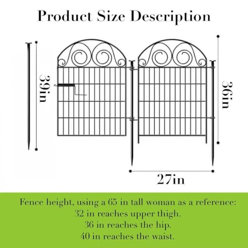 Tall Garden Fence Animal Barrier with Gate, 40 in(H) 12 Panels Garden Fences and Borders for Dogs, Dog Fence Outdoor for Yard