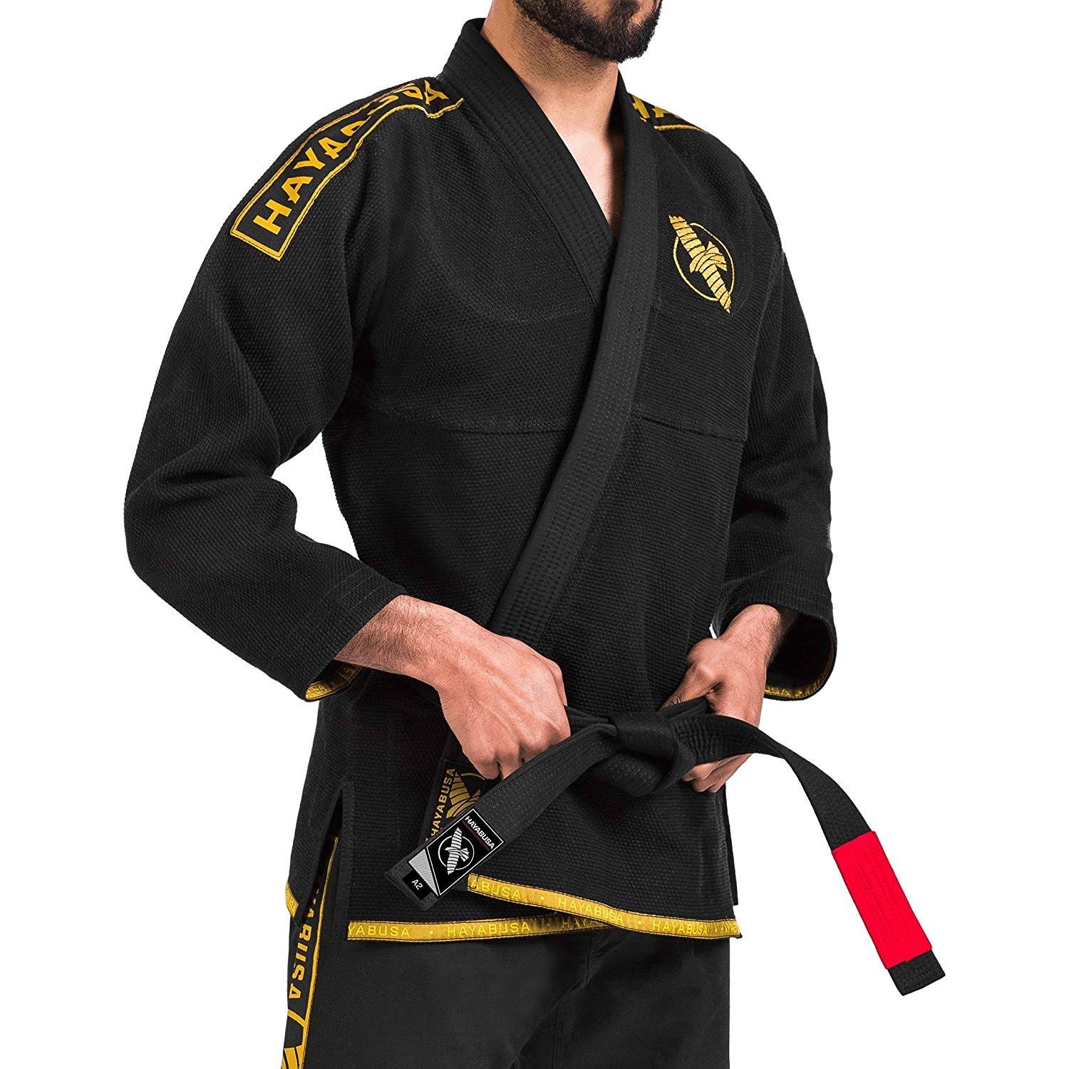 Hayabusa Lightweight Pearl Weave Jiu Jitsu Gi, Black/Gold A3