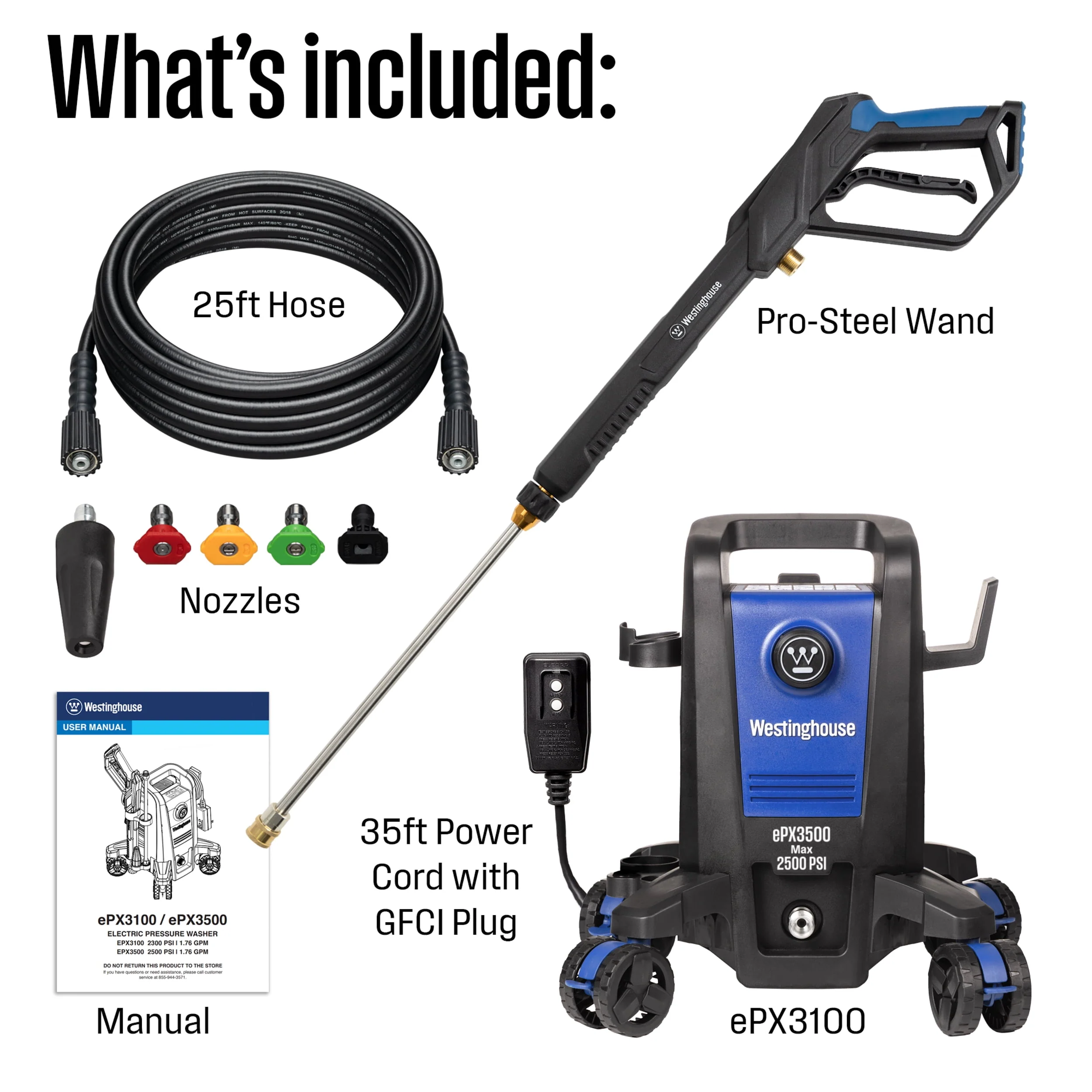 Westinghouse Electric Pressure Washer 2500-PSI, 1.76-GPM, Soap Tank, 5 Nozzles