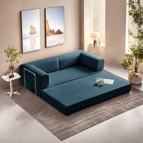 Convertible Floor Sofa Bed, Foldable Mattress Cloud Couch with Pillow Back & Armrest, Chenille Sleeper Sofa Bed with Fixed-Shape Frame