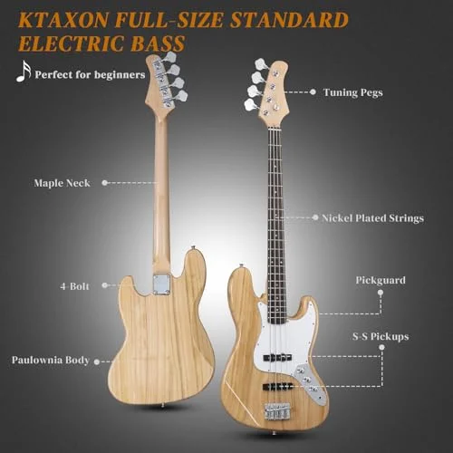 Ktaxon Electric Bass Guitar with 20Watt Amplifier, 4 String Right Handed Jazz Bass Kit for Beginner & Professionals W/a Bag, Shoulder Strap