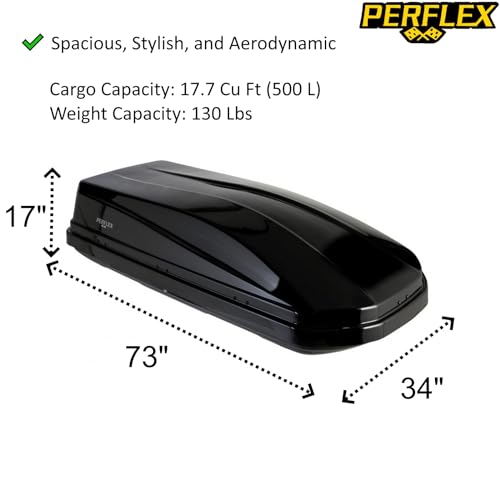 Perflex Exclusive Rooftop Cargo Box Carrier Large 17.7 Cubic Feet Car Top Mount Travel Luggage Storage, Dual Side Opening, 130 Lbs Weight Capacity