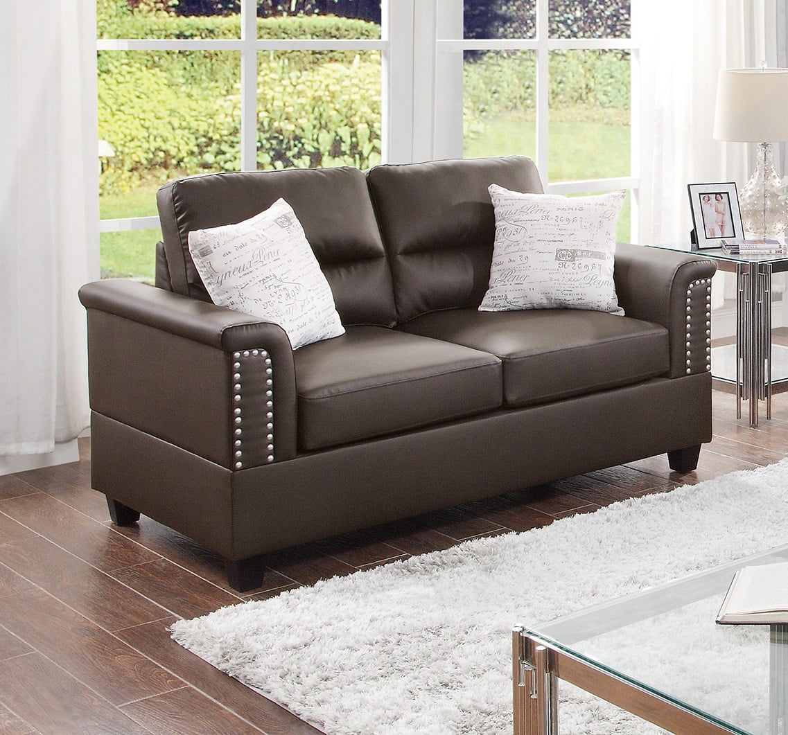 Espresso Contemporary Style Living Room Furniture 2pcs Sofa set Faux Leather Sofa And Loveseat Plush Cushion Couch