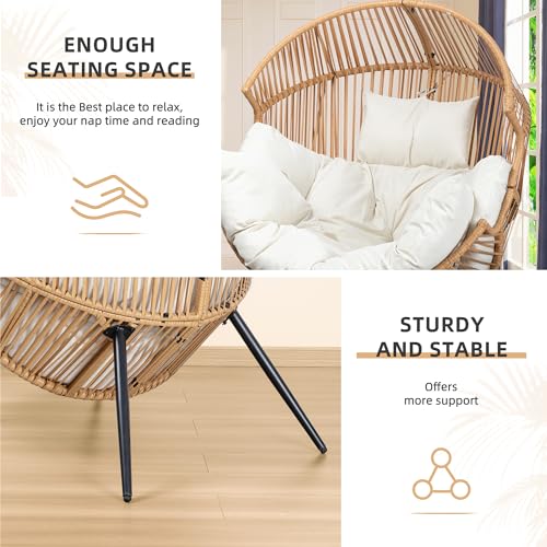Vongrasig Outdoor Wicker Egg Chair PE Rattan Chair with Cushion, Oversized Patio Lounge Chair for Outdoor, Indoor, Balcony, Backyard, Garden, Black