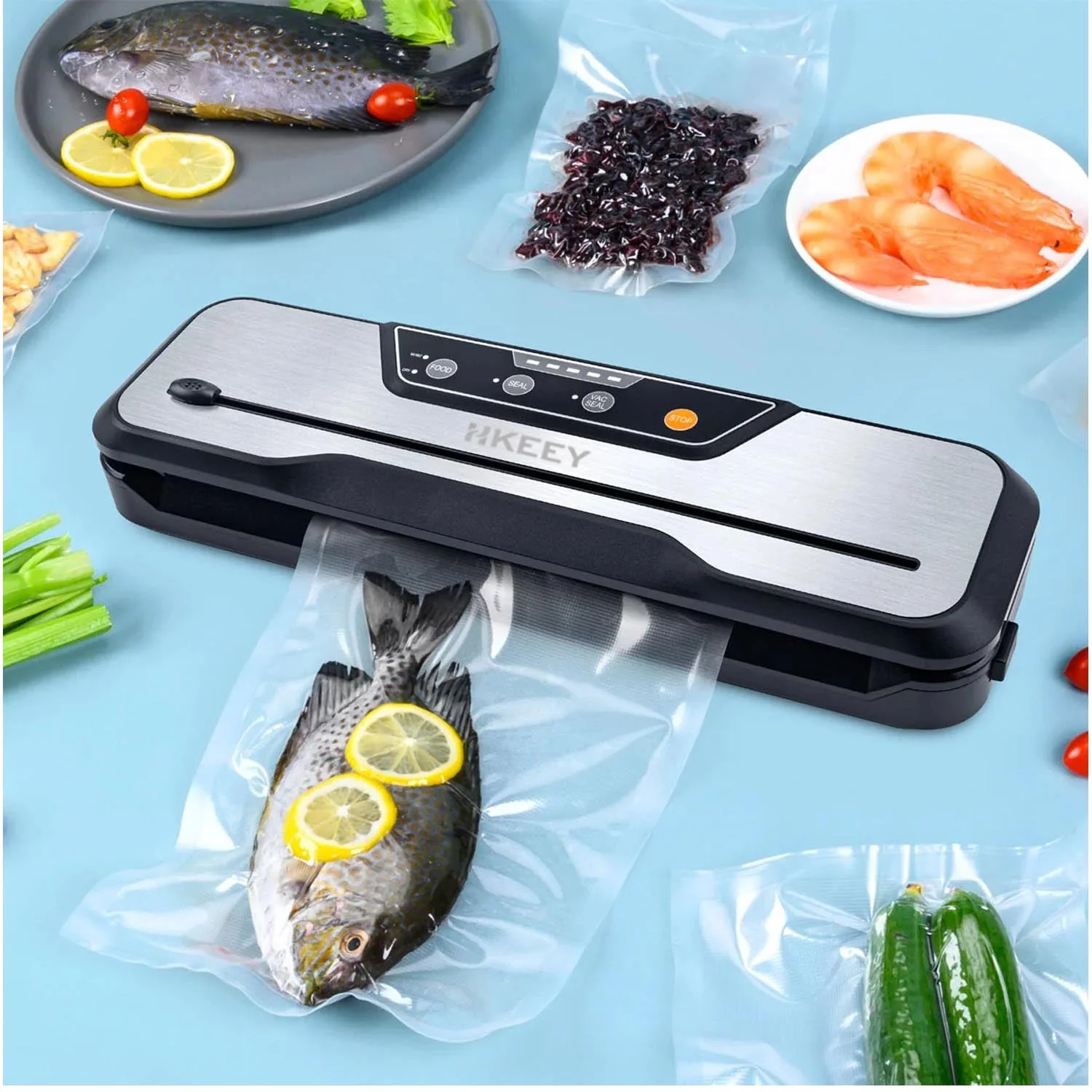 Food Vacuum Sealer Machine with 2 Rolls Food Vacuum Sealer Bags  .Food Storage Saver Dry & Moist Food Modes, Led Indicator Lights, Easy to Clean