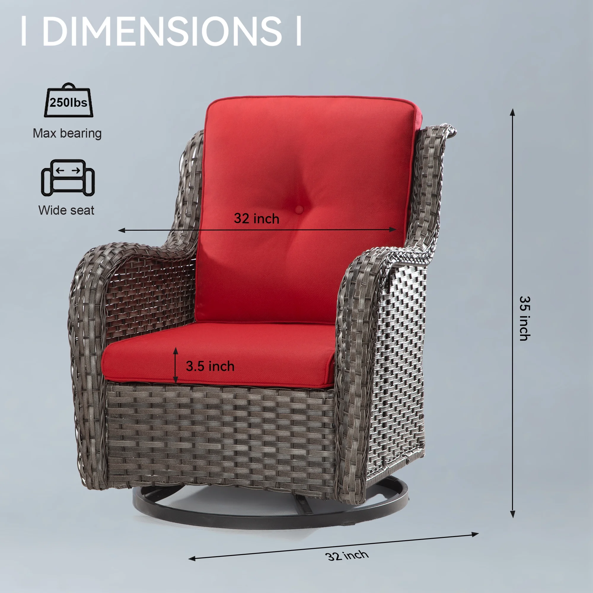 MeetLeisure 5 Pieces Outdoor Furniture Patio Furniture Set with One 3-Seat Sofa, Two Swivel Rocking Chairs,Two Rocking Chairs, Red