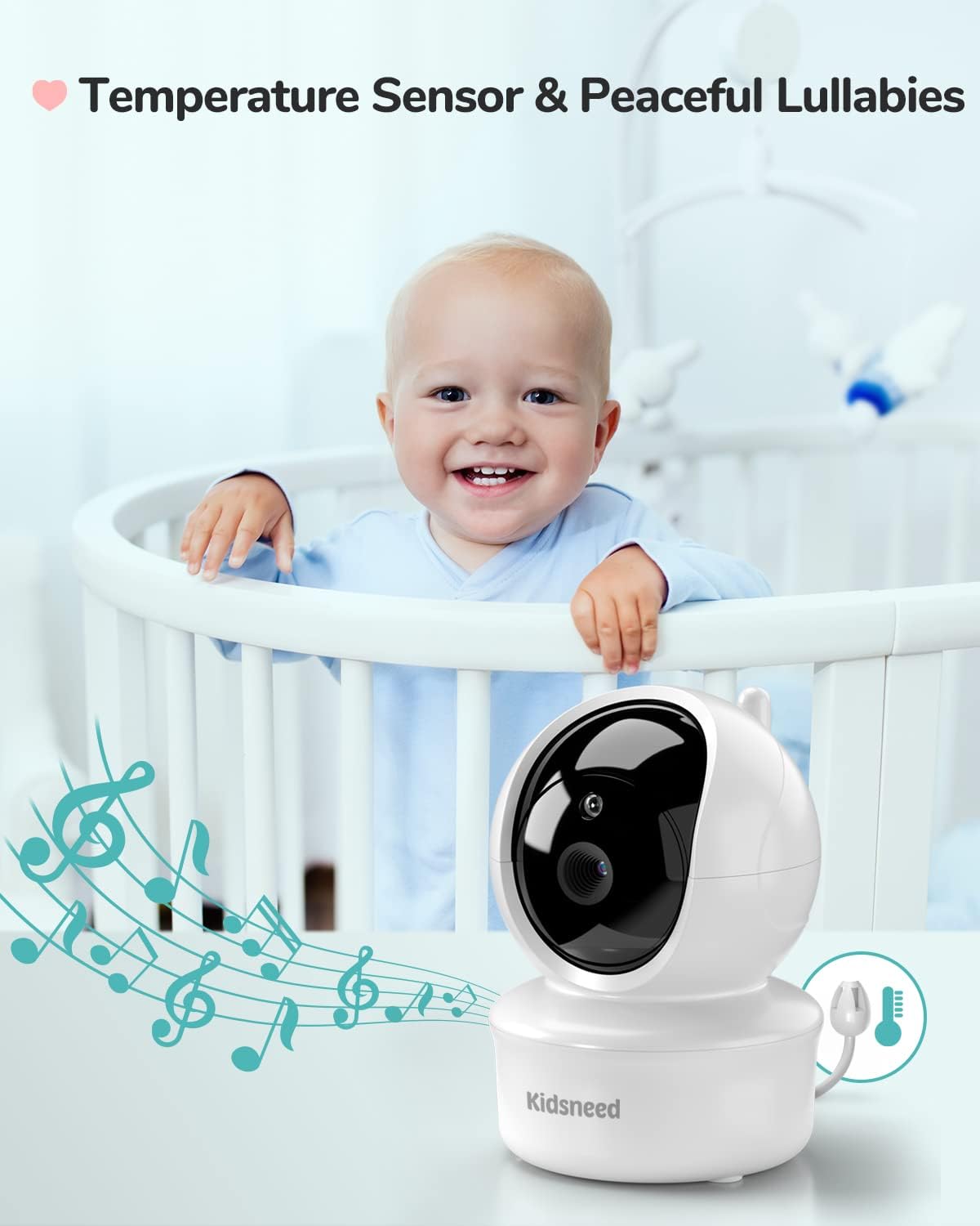 Baby Monitor, Kidsneed Video Baby Monitor with Remote Pan-Tilt-Zoom Camera and Audio, Large Screen Night Vision, Two Way Talk, Temperature Display