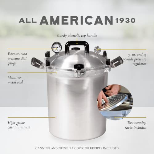 All American 1930: Pressure Cooker/Canner (The 915) - Exclusive Metal-to-Metal Sealing System - Suitable for Gas, Electric, or Flat Top Stoves