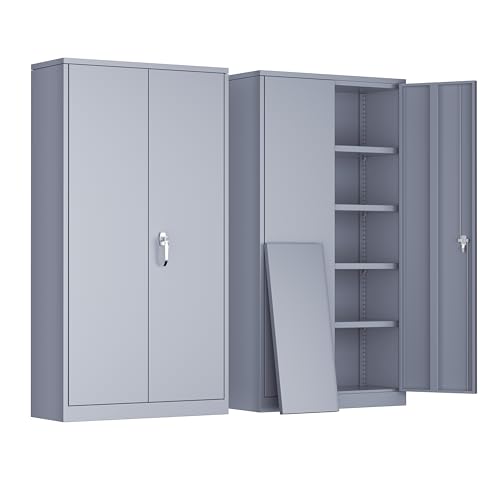 Greenvelly Steel SnapIt Storage Cabinet 72" Locking Metal Garage Storage Cabinet with 4 Adjustable Shelves, 2 Doors and Lock for File, Office, Garage