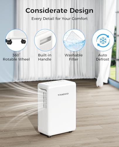 2000 Sq.ft Dehumidifier for Basement, Trazico 30 Pint Dehumidifiers for Home Large Room Bedroom Bathroom with Drain Hose