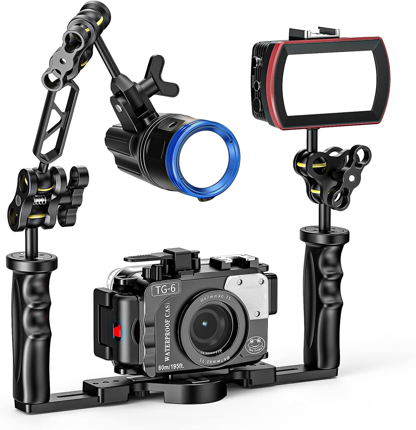 Seafrogs 4&rdquo;Aluminum Alloy Underwater System, Connector Ball Head, Aluminum Alloy Dual Balls Arm for Strobe/Video Light/Diving Camera Tray