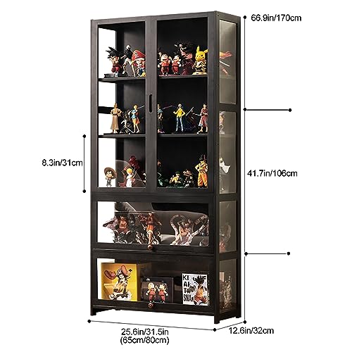 Display Cabinet 5-Shelf with Acrylic Door, Curio Cabinets Upgraded Cabinet Door Display Shelf Bamboo Storage Floor Standing Bookshelf for Bedroom