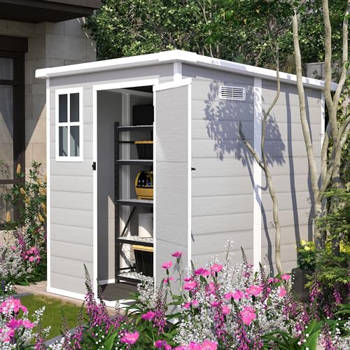 4×8 FT Outdoor Metal Storage Shed,Heavy-Duty Lean to Storage Shed with Floor Base,Garden Tool Metal Storage House W/Lockable Door and 2 Air Vents