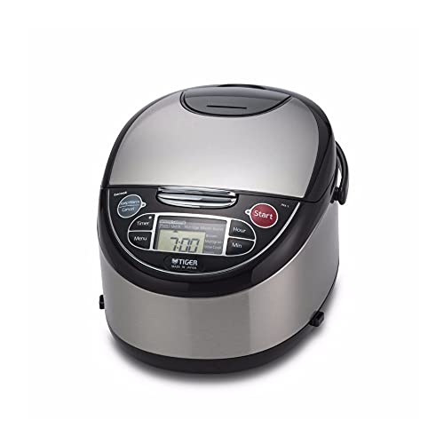 Tiger Micom Rice Cooker with Food Steamer & Slow Cooker, Stainless Steel Black