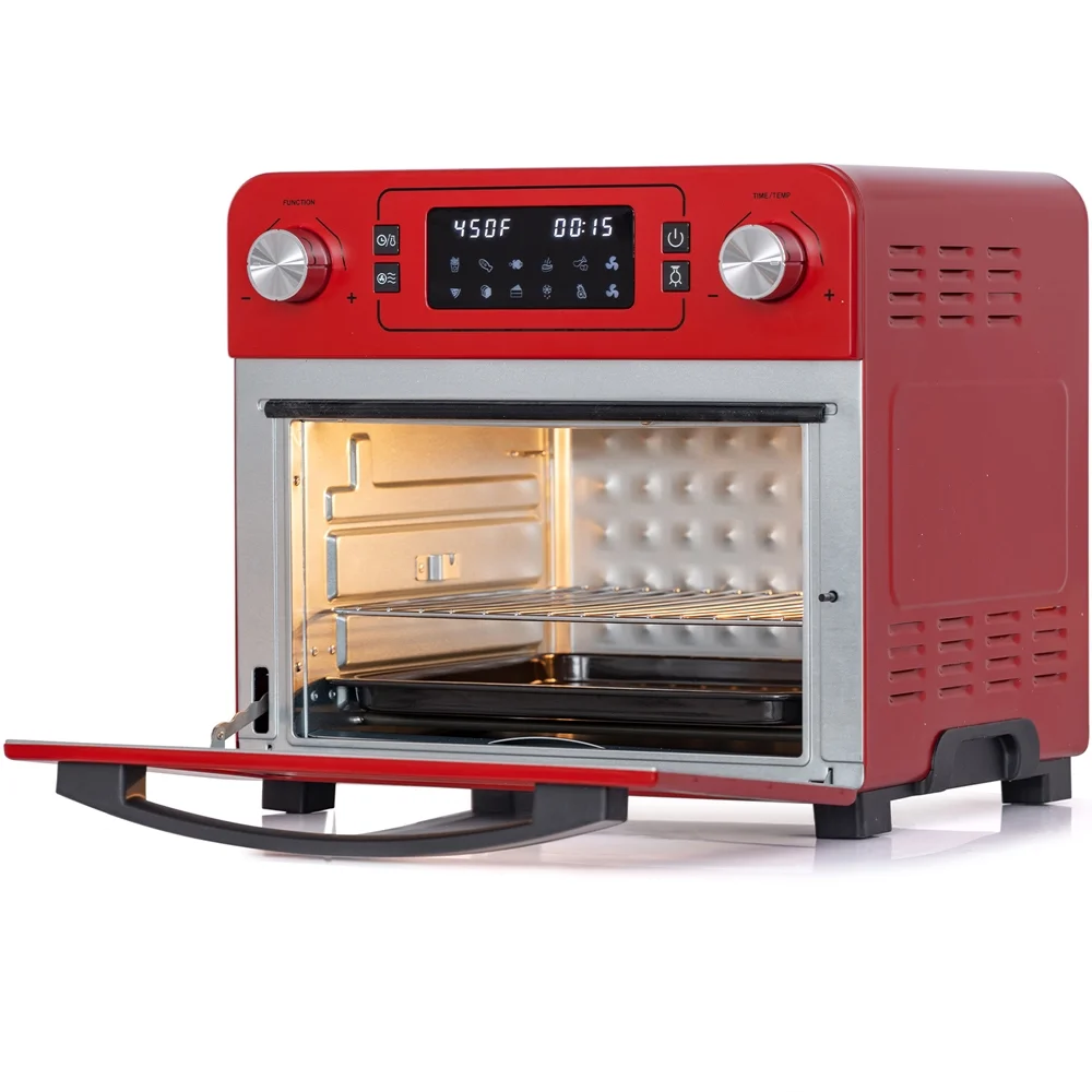 Deco Chef TQAIRRED 24QT Stainless Steel Countertop Toaster Air Fryer Oven with Accessories Red Bundle with 1 Year Extended Protection Plan