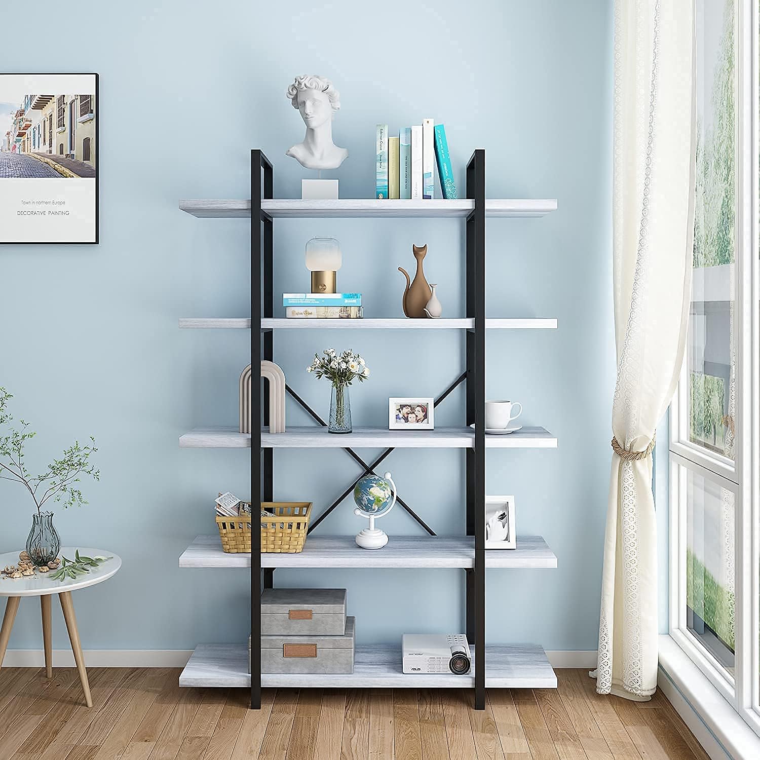 FRSTONE 5-Tier Shelf Industrial Bookcase ,70inch Tall Free Standing Storage Display Shelves