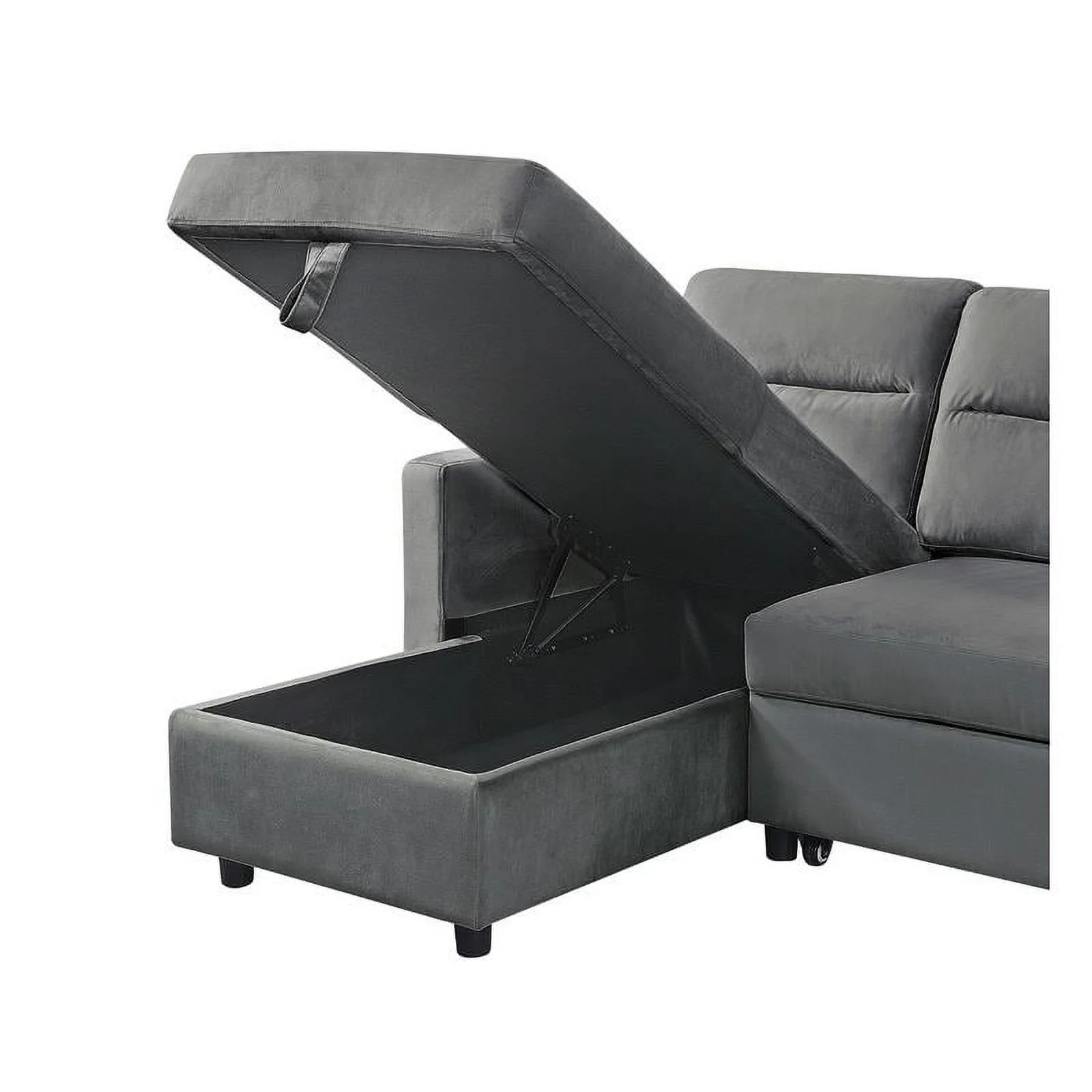 Bowery Hill Dark Gray Velvet Reversible Sleeper Sectional with Storage