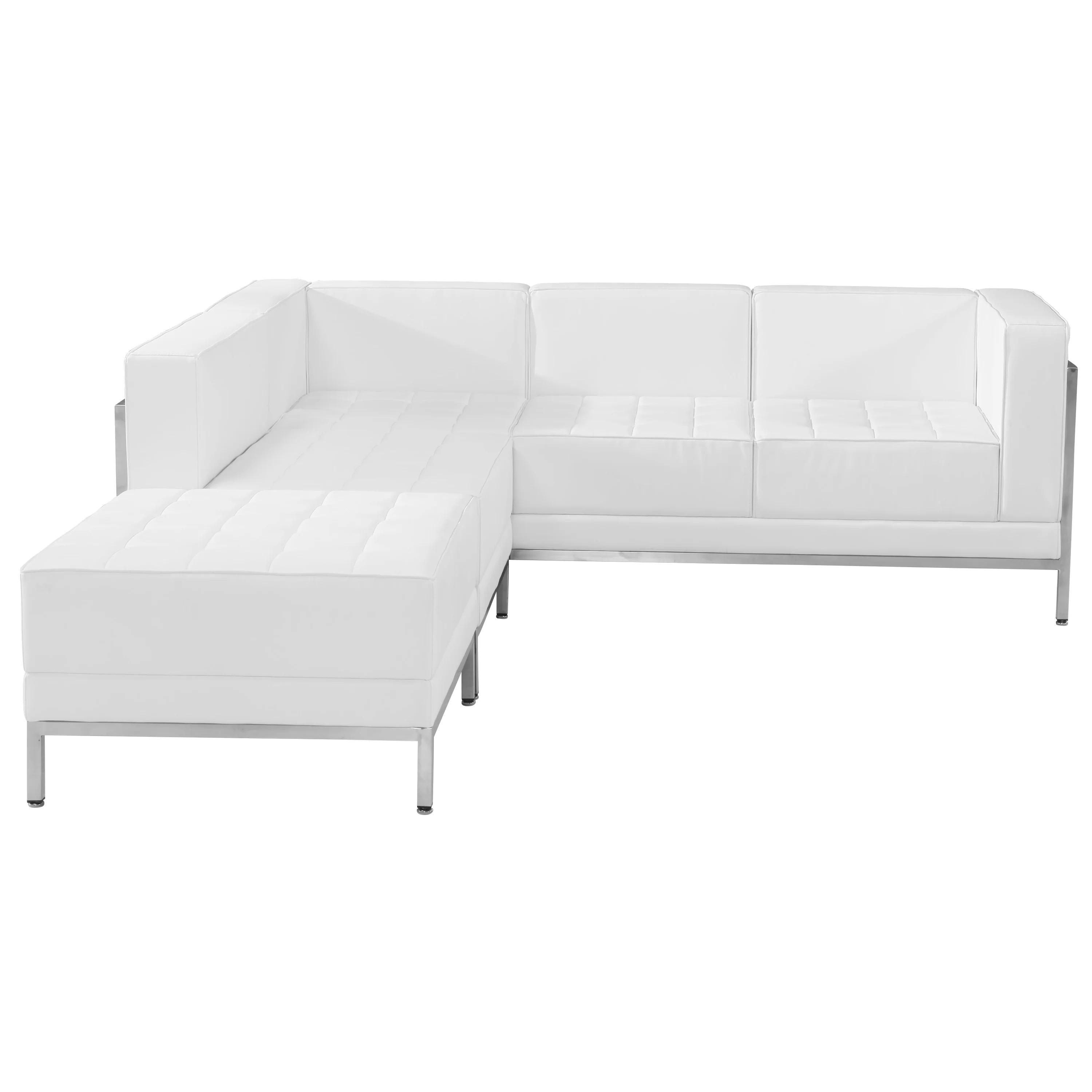 Lancaster Home 3 Piece LeatherSoft Modular Sectional Configuration - Stainless Steel Legs melrose white