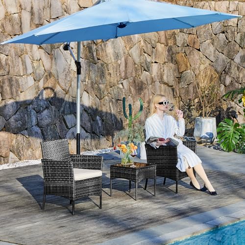 DUMOS Patio Furniture Set 4 Pieces, Outdoor Wicker Furniture with Coffee Table, Modern Rattan Patio Chairs Conversation Sets with Sofa for Garden