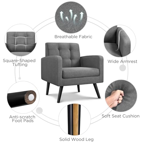 Yaheetech Mid-Century Accent Chairs, PU Leather Modern Upholstered Living Room Chair