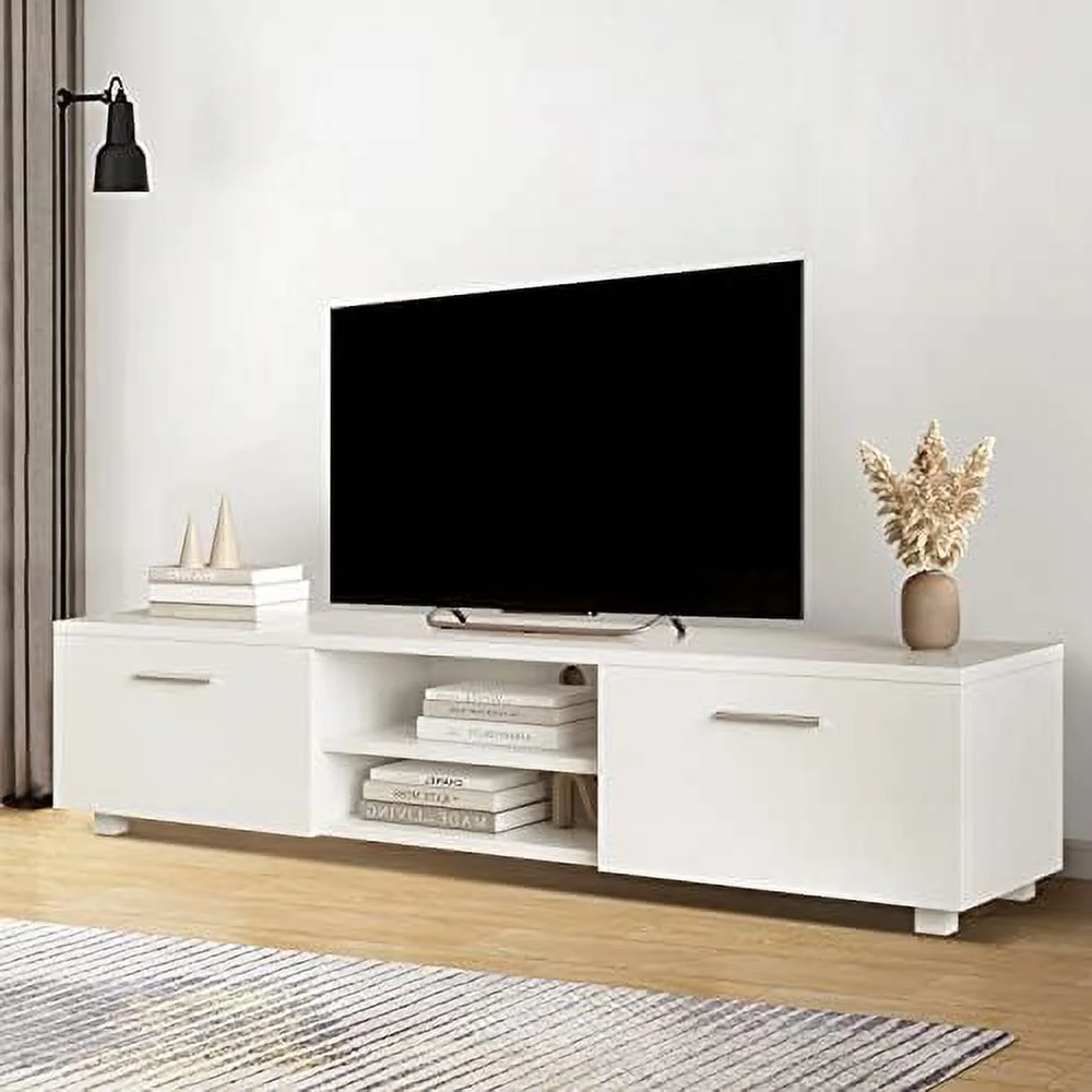 GEROBOOM Modern TV Stand with 2  Cabinets Entertainment Center for 65 inch TV Simple Television Media Console Table with 2 Open Shelves Wood TV Unit