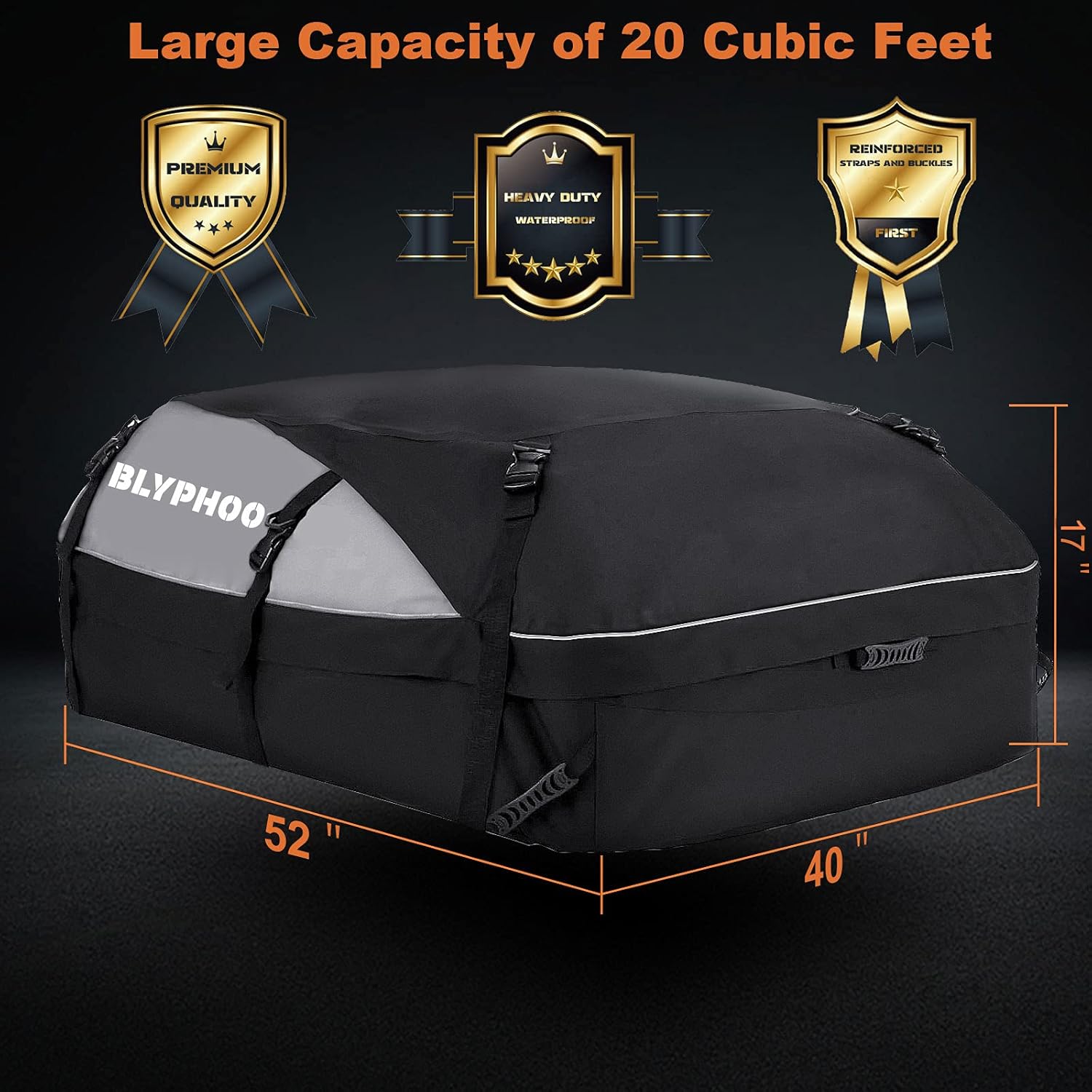 BLYPHOO 20 Cubic Feet Rooftop Cargo Carrier，Upgraded Car Roof Bag, Waterproof Rooftop Cargo Bag
