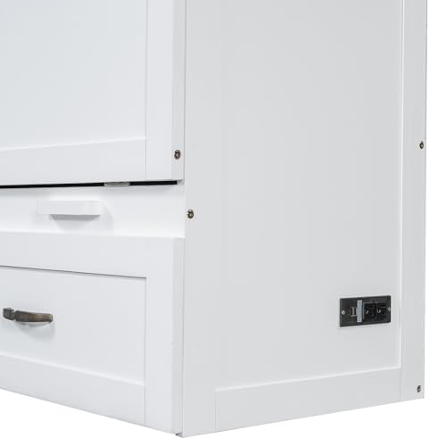Harper & Bright Designs Queen Size Murphy Bed Cabinet Wall Bed Chest with USB, Charging Station and Large Storage Drawer for Home Office (White)