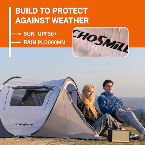 EchoSmile Camping Instant Pop Up Tent, 2/4/6/8/10 Person, Water Resistant Dome, Easy Setup for Camping Hiking and Outdoor, Portable with Carry Bag