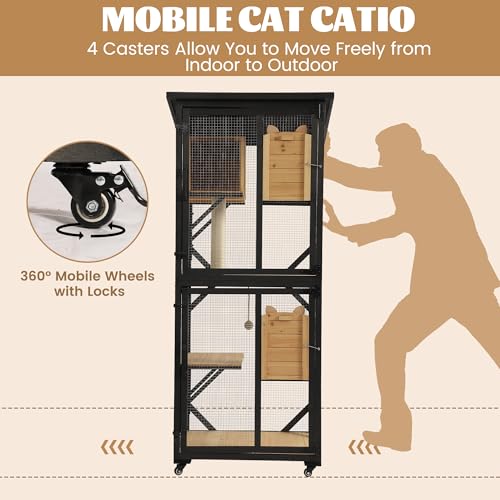 MAGIC UNION 71" Catio Outdoor Cat Enclosure Window Access, 4 Tiers Cats Playpen Catio with Wheels, Resting Box & Waterproof Roof