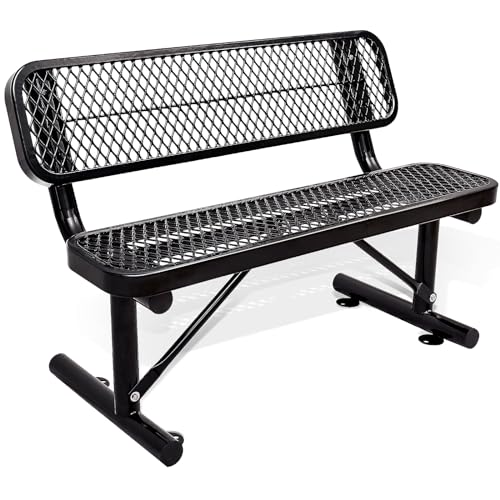 8FT Heavy Duty Park Bench with Back Portable Frame, Outdoor Metal Park Bench with Backrest, Steel Mesh Outdoor Bench for Garden, Lawn, Patio, Porch