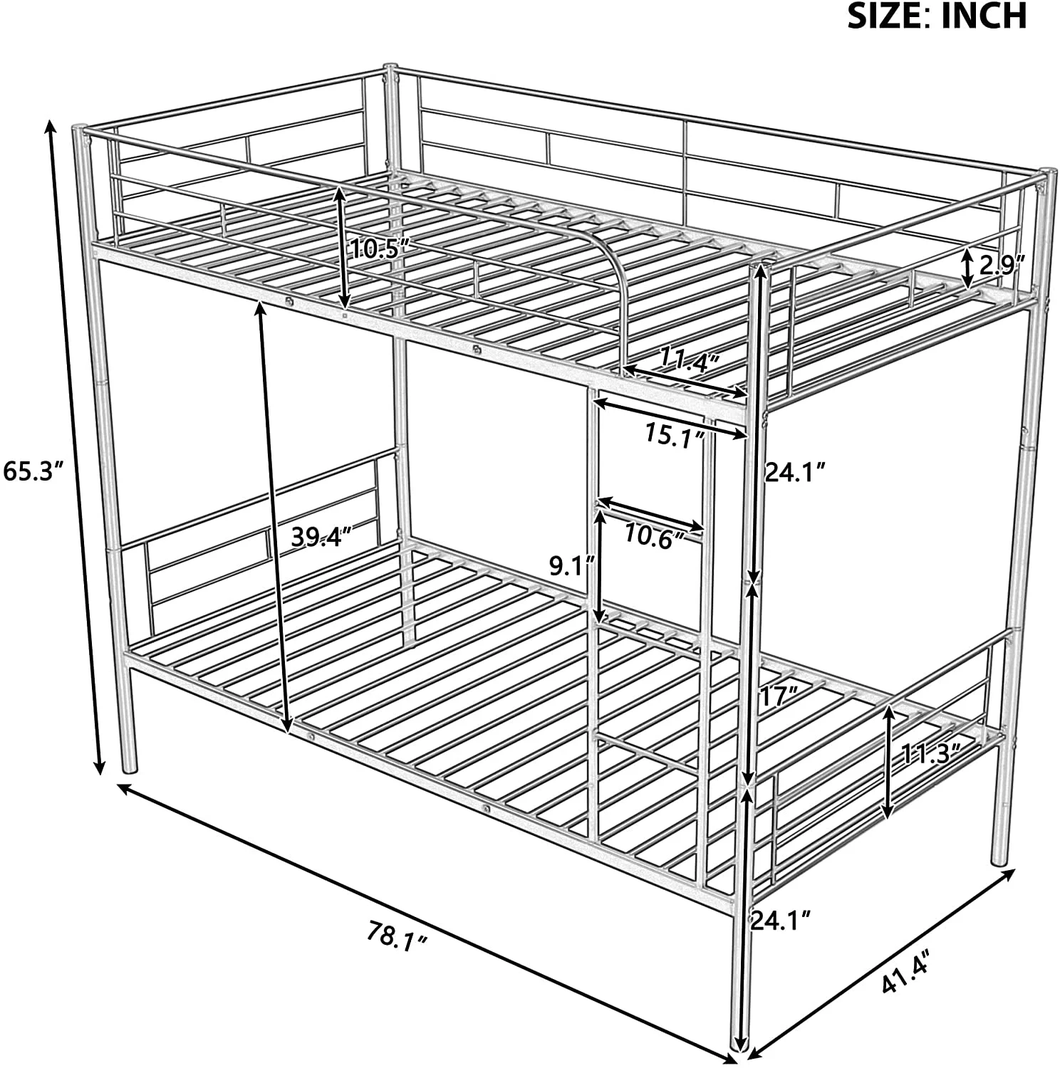 Twin Over Full Metal Bunk Bed, Full Size Bunkbed Frame with Ladder & Guardrail for Adults, Space-Saving Bedroom Funiture, No Box Spring Needed
