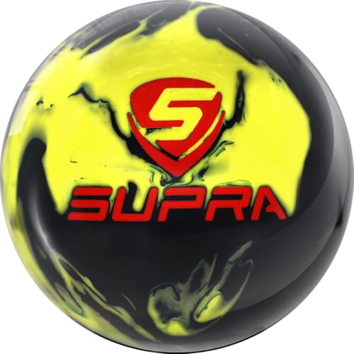 MOTIV Supra Clutch Bowling Ball, Light-Medium Oil, Solid Black with Yellow Pearl Hybrid, Available in 12-16 pounds