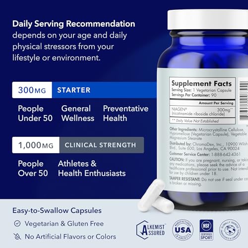 TRU NIAGEN Patented NAD+ Supplement for Anti Aging and Cell Regeneration, 300 mg Niagen, 90 Servings | Supports Cellular Energy, Brain